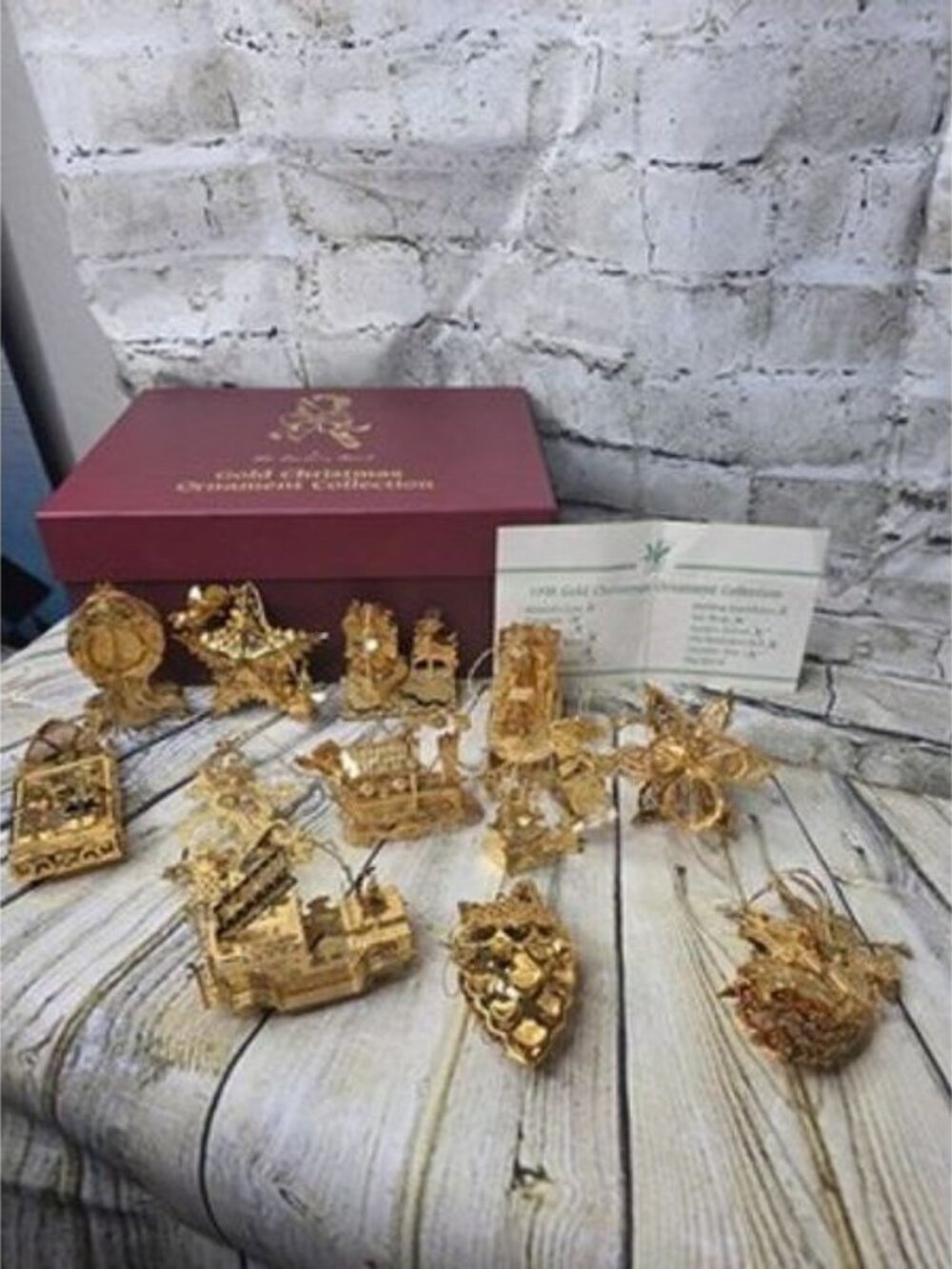 Danbury Mint Gold Christmas Ornaments SET OF 12 With Box Mostly 1998s